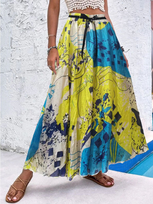 Women's Skirts Printed High Waist Swing Long Skirt