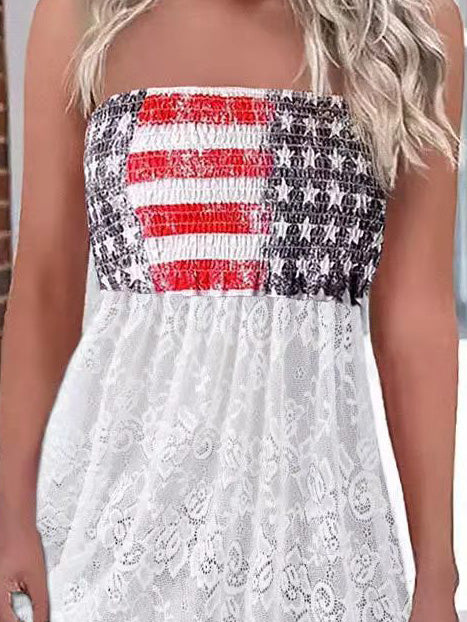 Women's Dresses Stars and Stripes Print Bandeau Lace Panel Dress