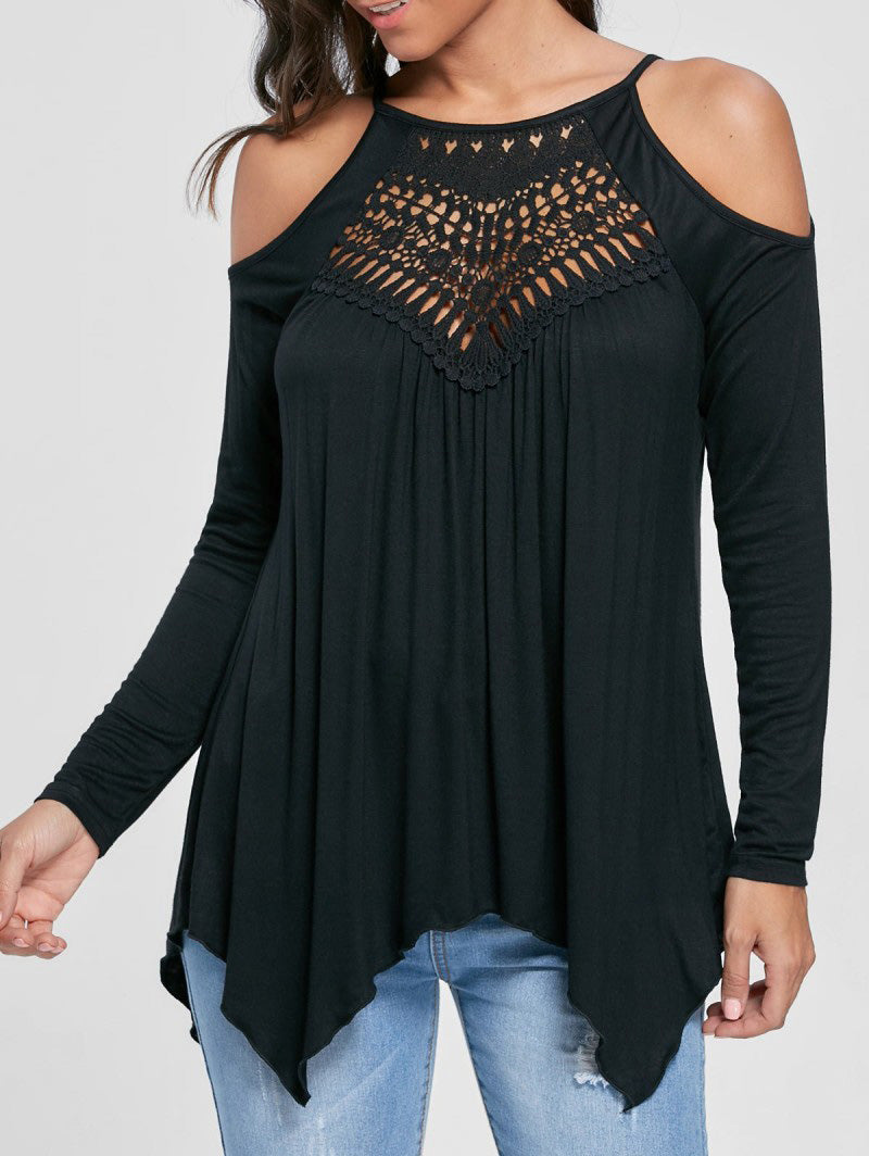 Women's T-Shirts Hollow Off Shoulder Long Sleeve T-Shirt