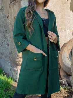 Women's Coats Solid Pocket Hooded Wool Coat