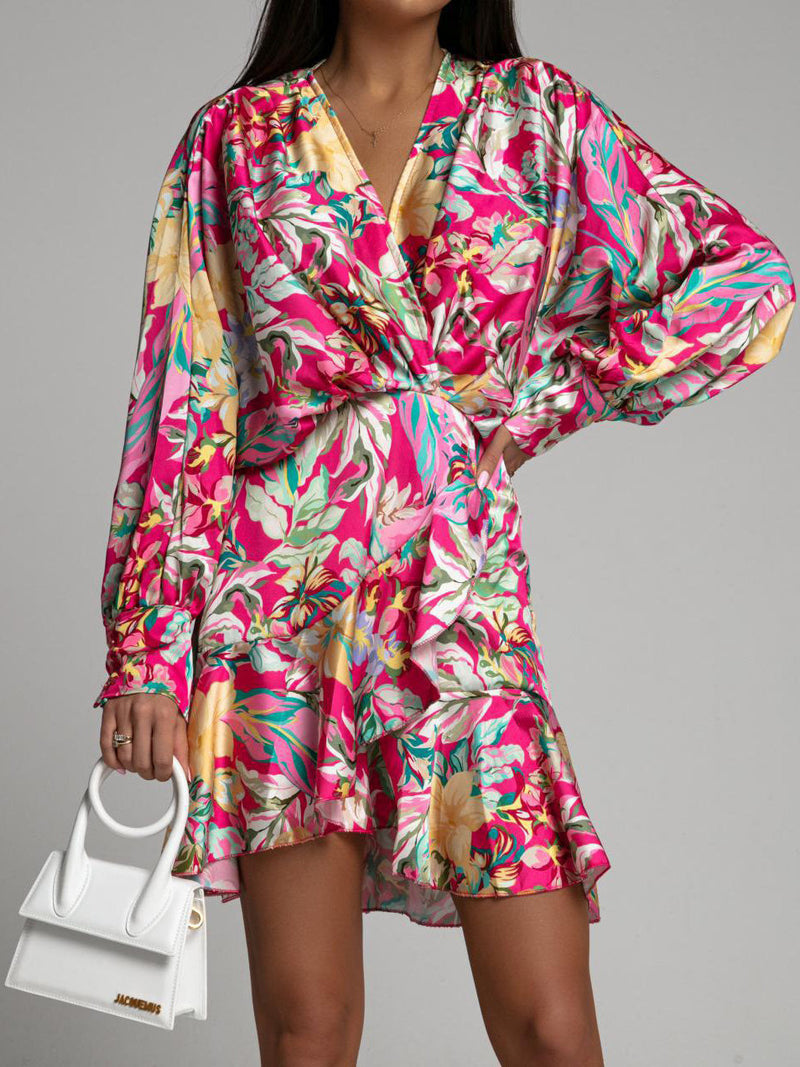 Women's Dresses Floral Print Long Sleeve Ruffle Dress