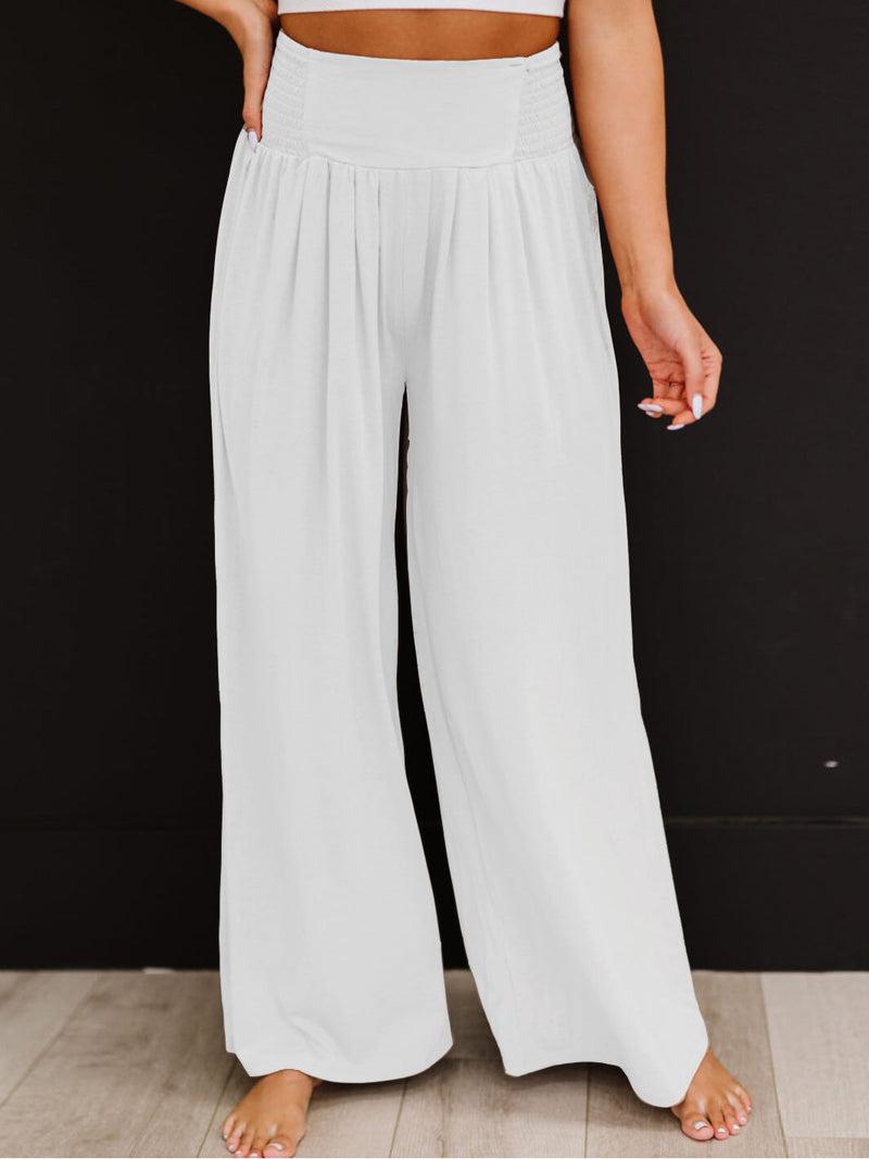 Women's Pants Casual Solid Elastic High Waist Wide Leg Pants