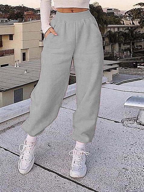 Women's Pants Solid Elastic Waist Pocket Track Pants