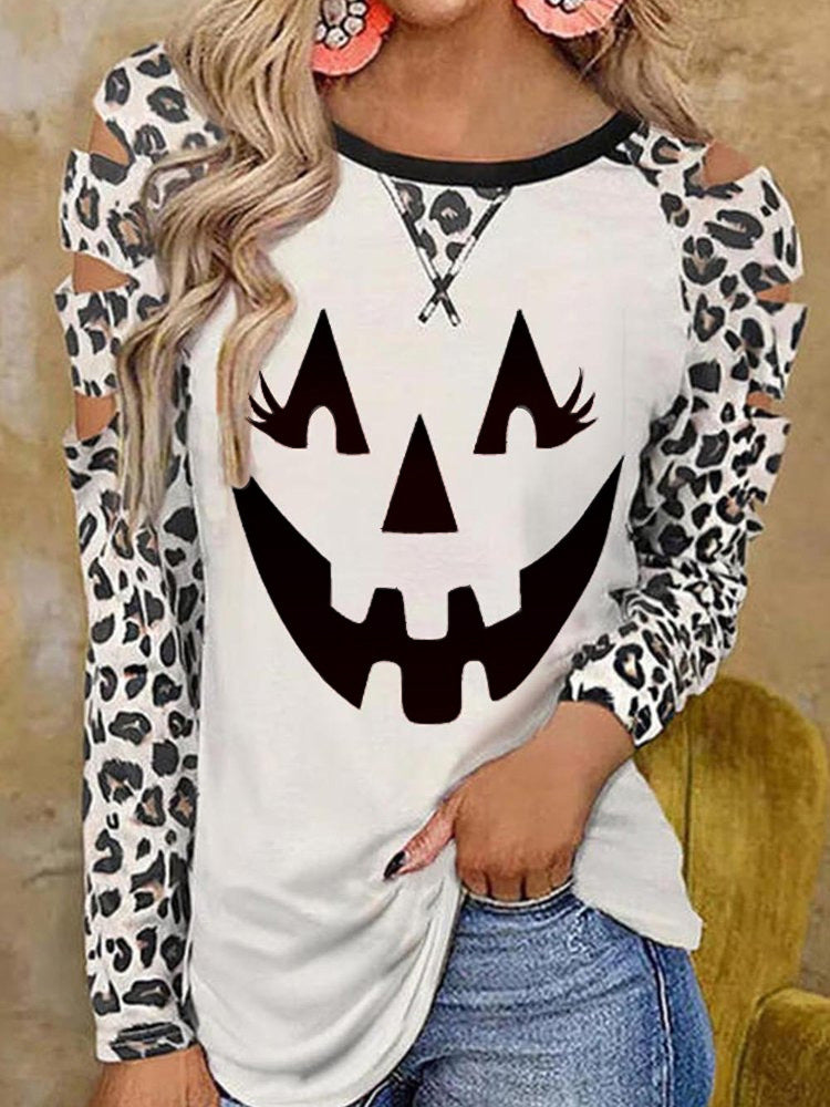 Women's T-Shirts Leopard Print Crew Neck Long Sleeve T-Shirt