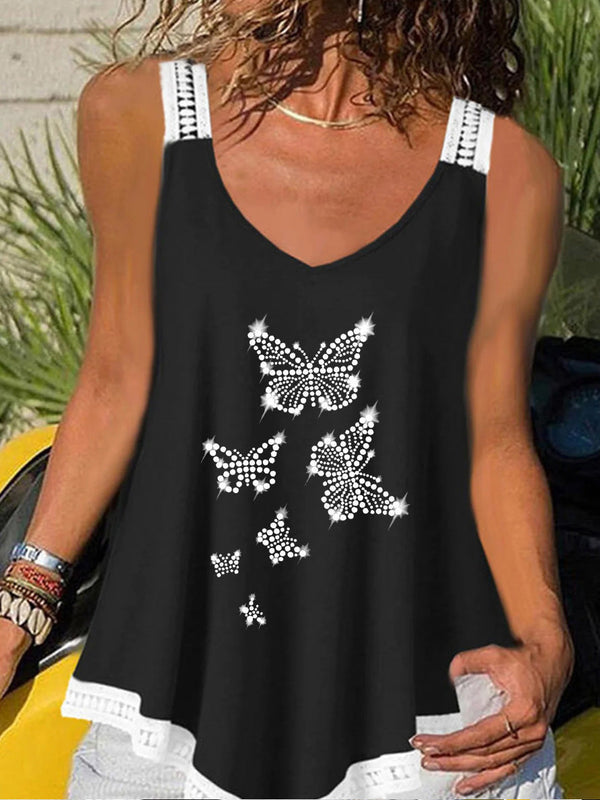 Women's Tank Tops Lace Sling Butterfly Hot Drill Tank Top