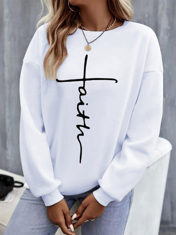 Women's T-Shirts Letter Print Round Neck Long Sleeve T-Shirt