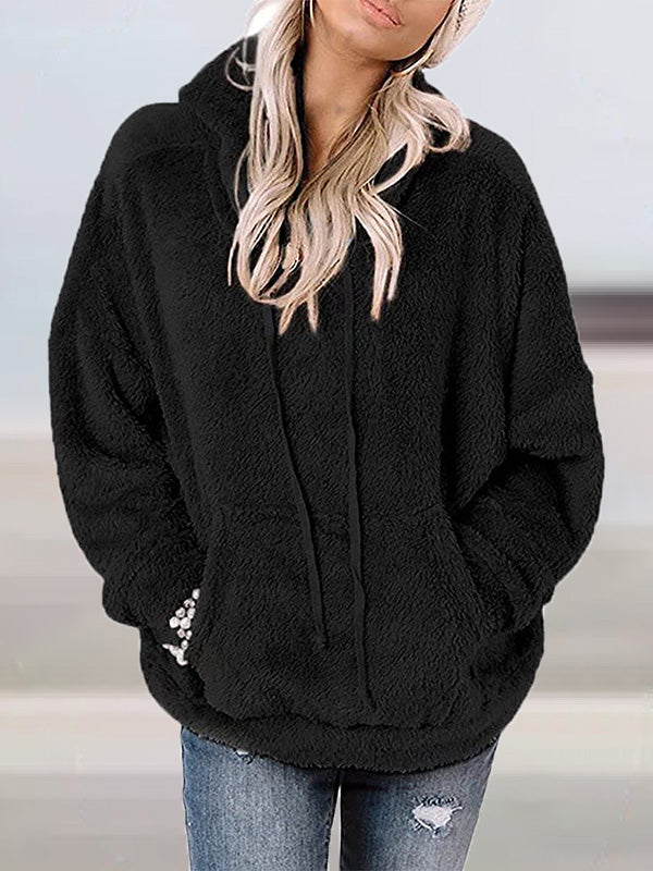 Women's Hoodies Solid Plush Pocket Long-Sleeve Hoody