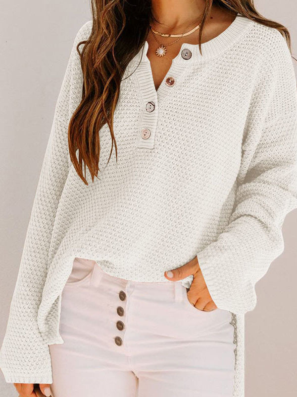 Women's Sweaters Loose Solid Button Long Sleeve Sweater