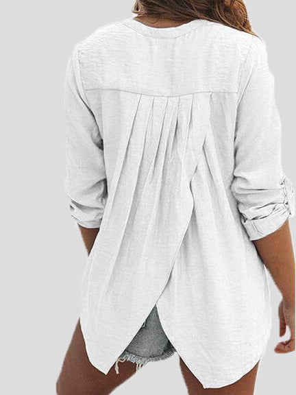 Women's Blouses Solid Casual V-Neck Long Sleeve Blouse