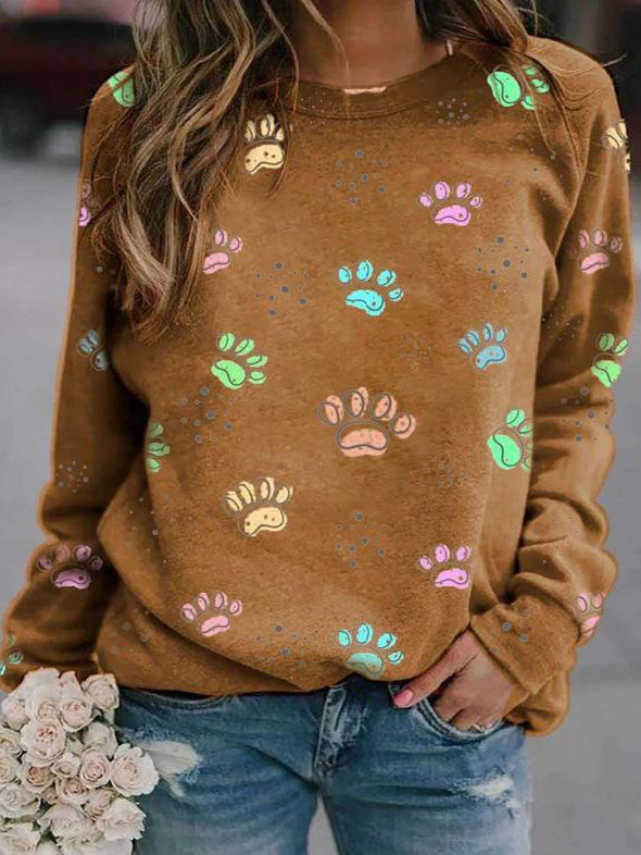 Women's T-Shirts Animal Paw Print Long Sleeve T-Shirt