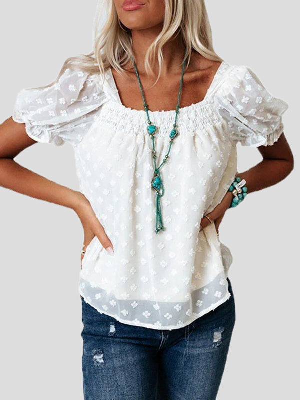 Women's Blouses Jacquard Square Neck Chiffon Blouse