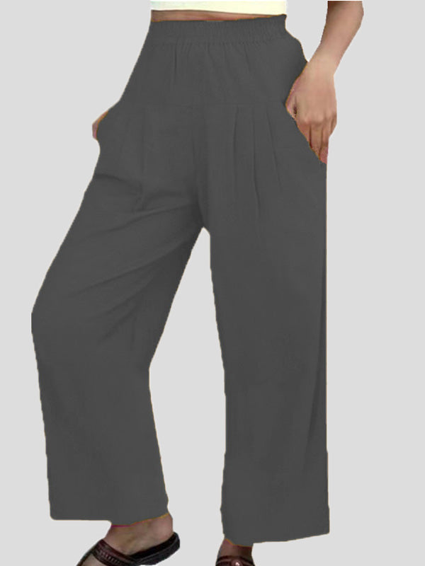 Women's Pants Casual Solid High Waist Wide Leg Pants