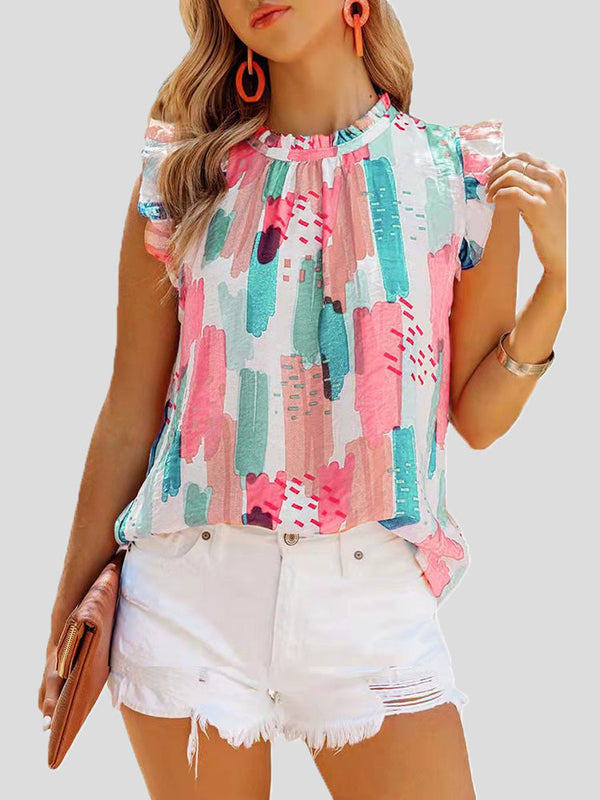 Women's Blouses Casual Multicolor Print Sleeveless Chiffon Blouse