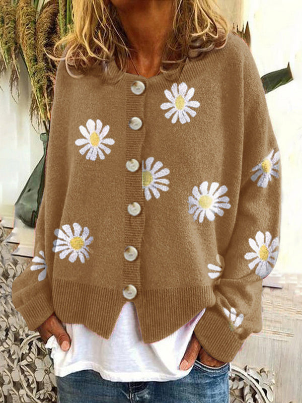 Women's Cardigans Daisy Button Long Sleeve Sweater Cardigan