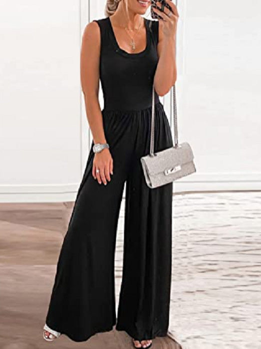 Women's Jumpsuits Casual U-Neck Sleeveless Wide-Leg Jumpsuit