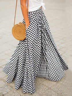 Women's Skirts High Waist Check Print Pocket Skirt