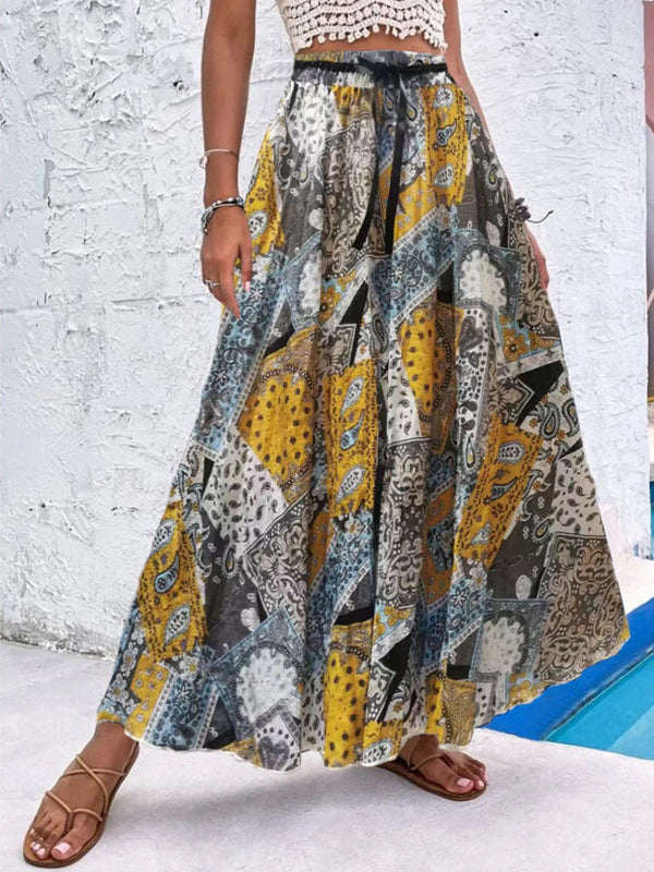 Women's Skirts Printed High Waist Swing Long Skirt