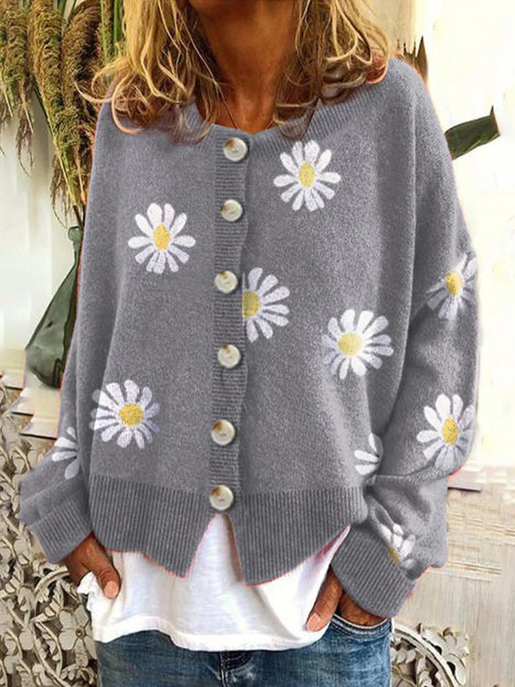 Women's Cardigans Daisy Button Long Sleeve Sweater Cardigan