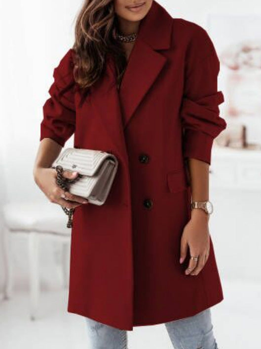 Women's Coats Solid Lapel Double Breasted Wool Coat