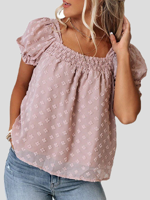 Women's Blouses Jacquard Square Neck Chiffon Blouse