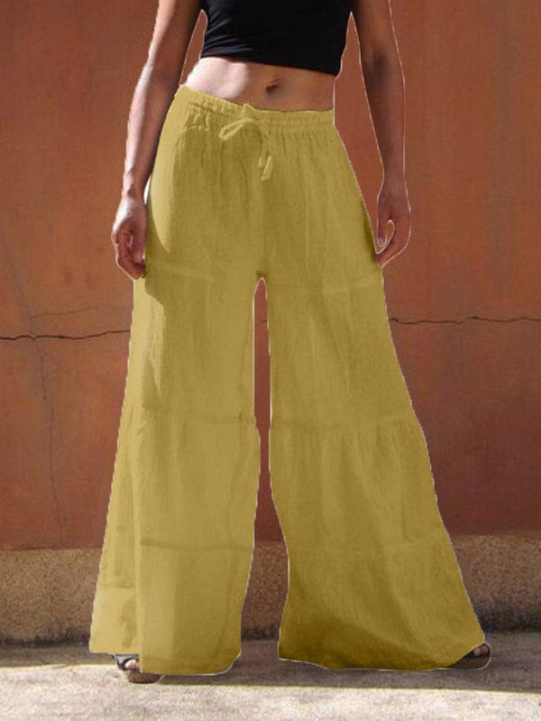 Women's Pants Loose Solid Elastic Waist Wide Leg Pants