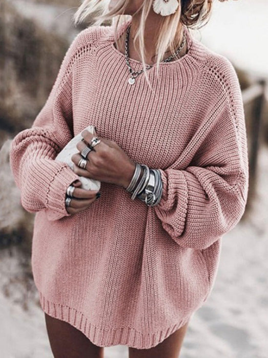 Women's Sweaters Loose Solid Long Sleeve Sweater