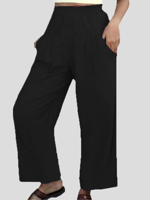 Women's Pants Casual Solid High Waist Wide Leg Pants