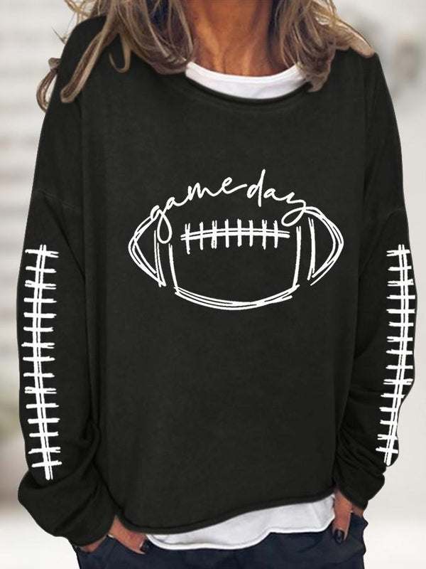 Women's T-Shirts Rugby Print Crew Neck Long Sleeve Casual T-Shirt