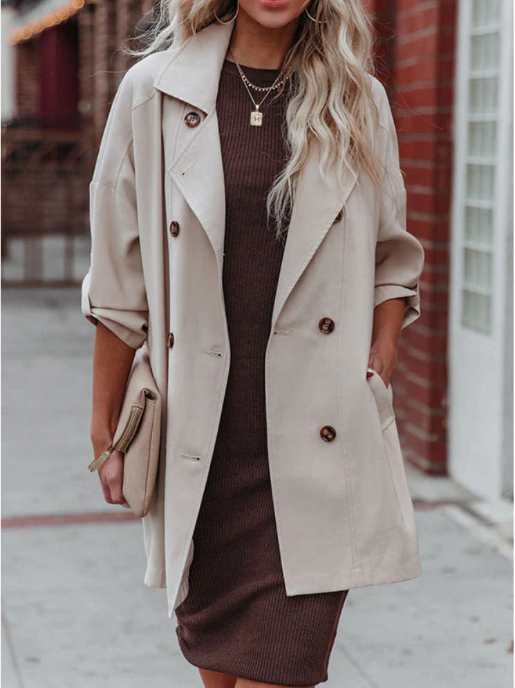 Women's Coats Lapel Double Breasted Pocket Trench Coats