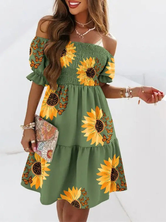 Women's Dresses One-Shoulder Elastic Waist Print Dress