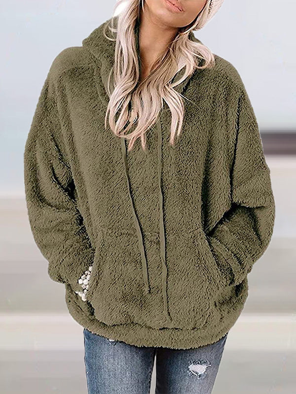 Women's Hoodies Solid Plush Pocket Long-Sleeve Hoody