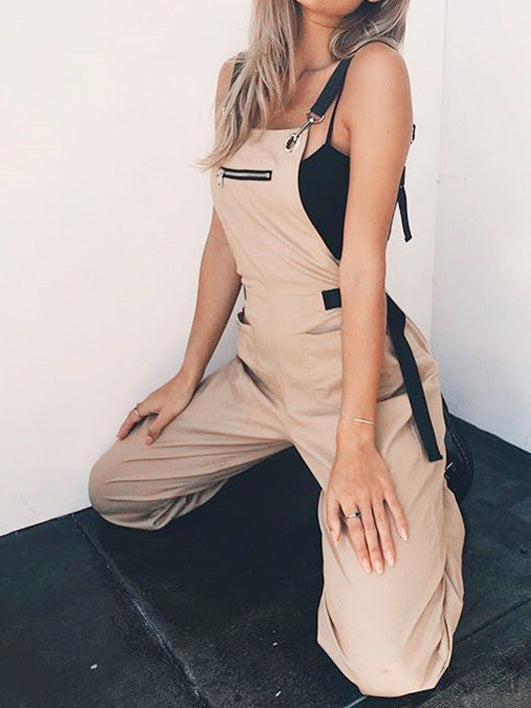 Women's Jumpsuits Zip Multi-Pocket Suspender Jumpsuit