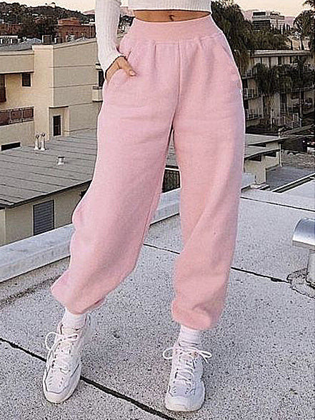 Women's Pants Solid Elastic Waist Pocket Track Pants