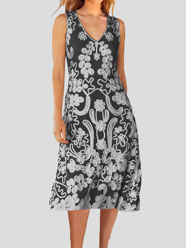 Women's Dresses Loose Vintage Print Sleeveless Dress