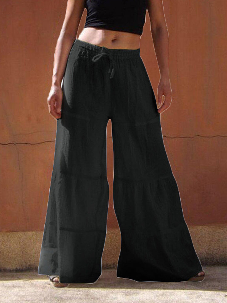 Women's Pants Loose Solid Elastic Waist Wide Leg Pants