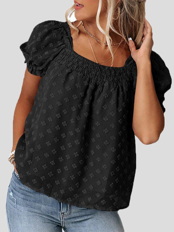 Women's Blouses Jacquard Square Neck Chiffon Blouse