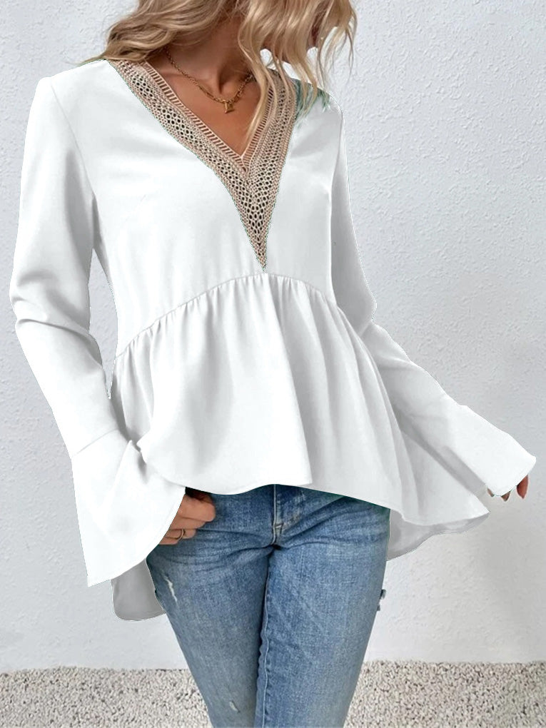 Women's Blouses Lace Panel Flare Sleeve Blouse