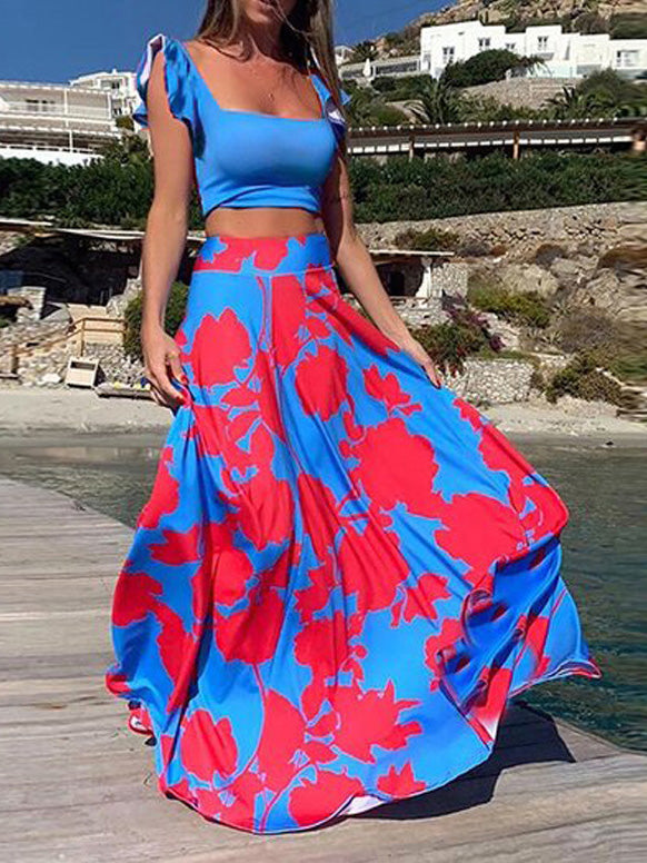 Women's Sets Boho Print Crop Top & Skirt Two Piece Set