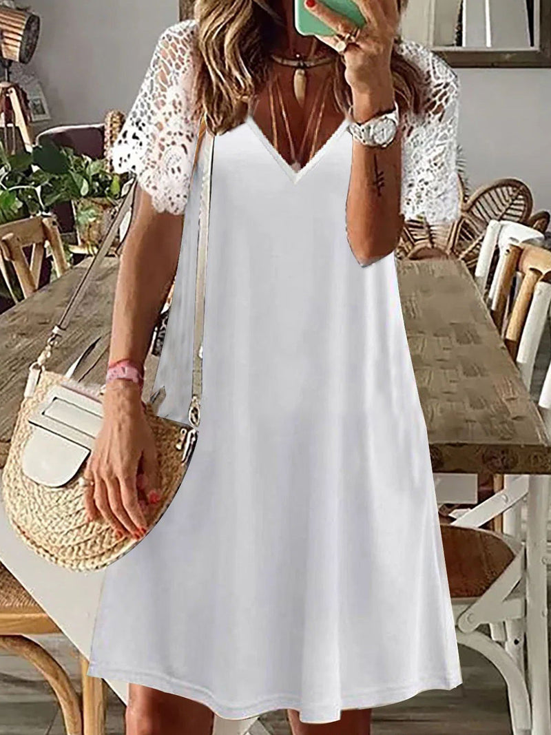 Women's Dresses V-Neck Lace Short Sleeve Print Dress