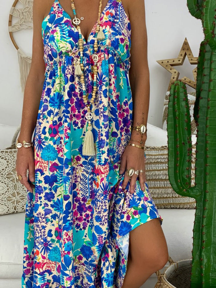 Women's Dresses Printed Sling V-Neck Maxi Dress