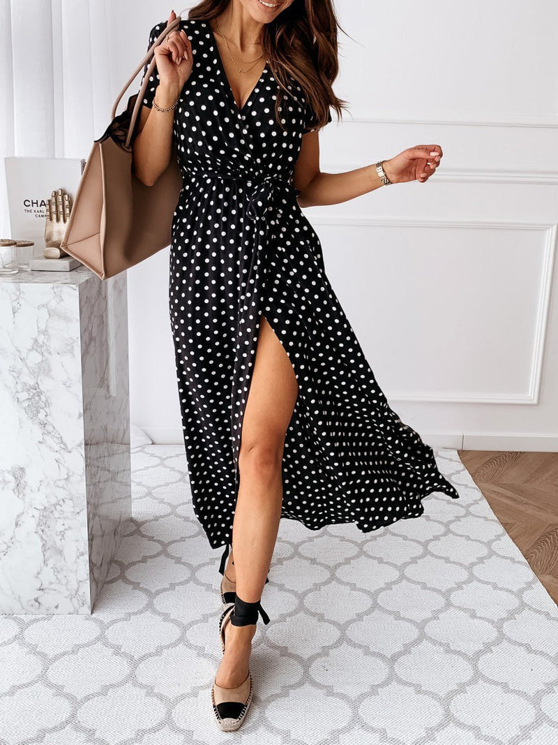 Women's Dresses Polka Dot Print V-Neck Short Sleeve Dress