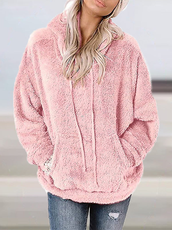 Women's Hoodies Solid Plush Pocket Long-Sleeve Hoody