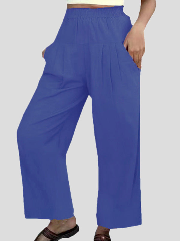 Women's Pants Casual Solid High Waist Wide Leg Pants