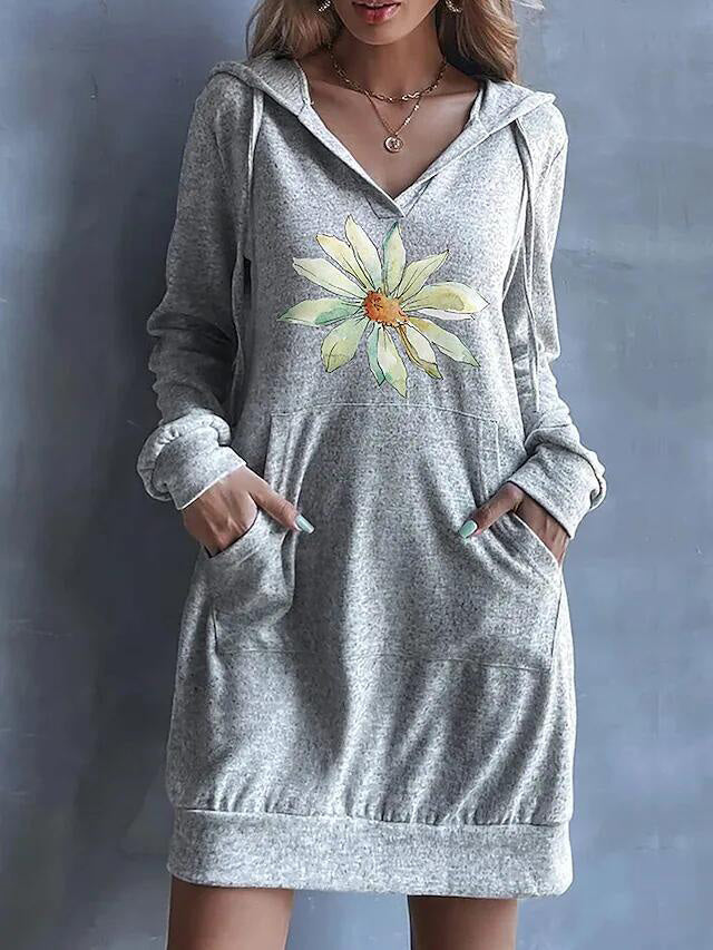 Women's Dresses Printed Pocket Long Sleeve Hooded Casual Dress