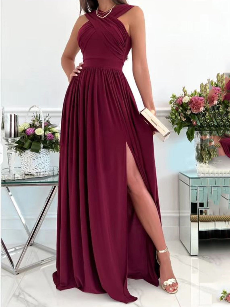 Women's Dresses Halterneck Open Back Sleeveless Slit Dress