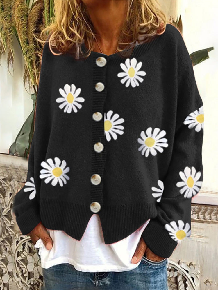 Women's Cardigans Daisy Button Long Sleeve Sweater Cardigan