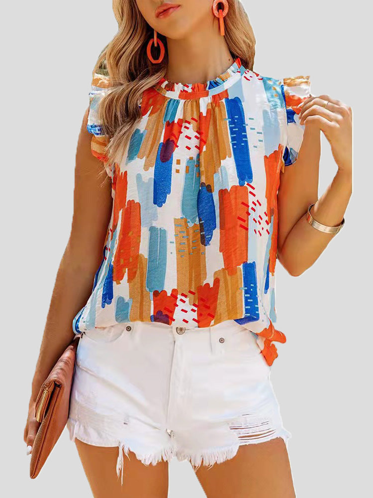 Women's Blouses Casual Multicolor Print Sleeveless Chiffon Blouse