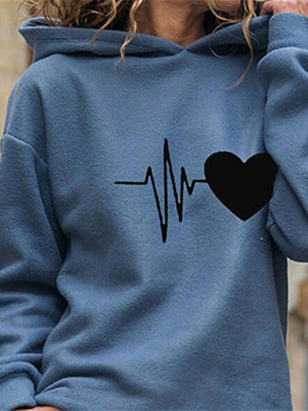 Women's Hoodies Heart Print Long Sleeve Casual Hoody