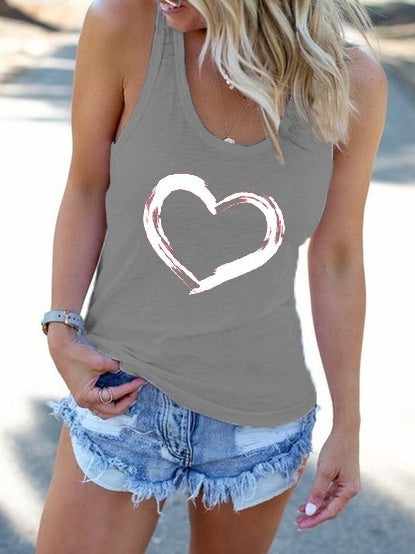 Women's Tank Tops Heart Print Crew Neck Sleeveless Tank Top