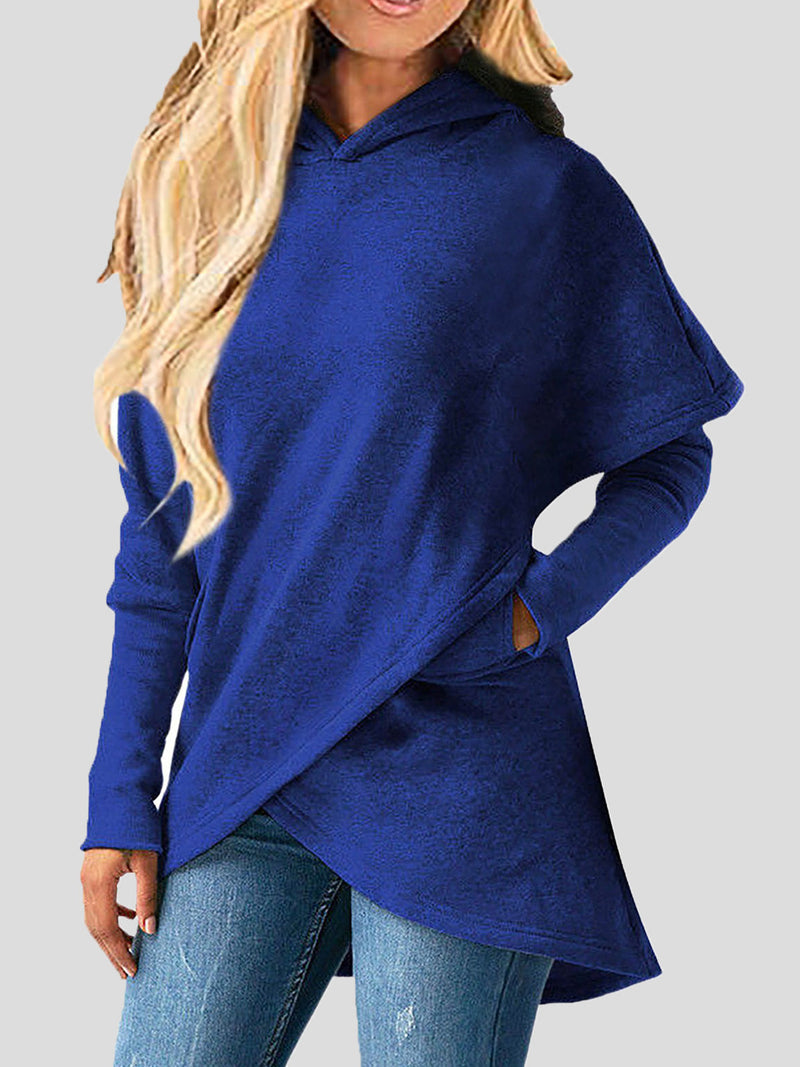 Women's Hoodies Loose Irregular Pocket Long Sleeve Hoody